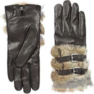 *w/Box* RUDSAK Genuine Leather Real Fur Cashmere Gloves in Black
